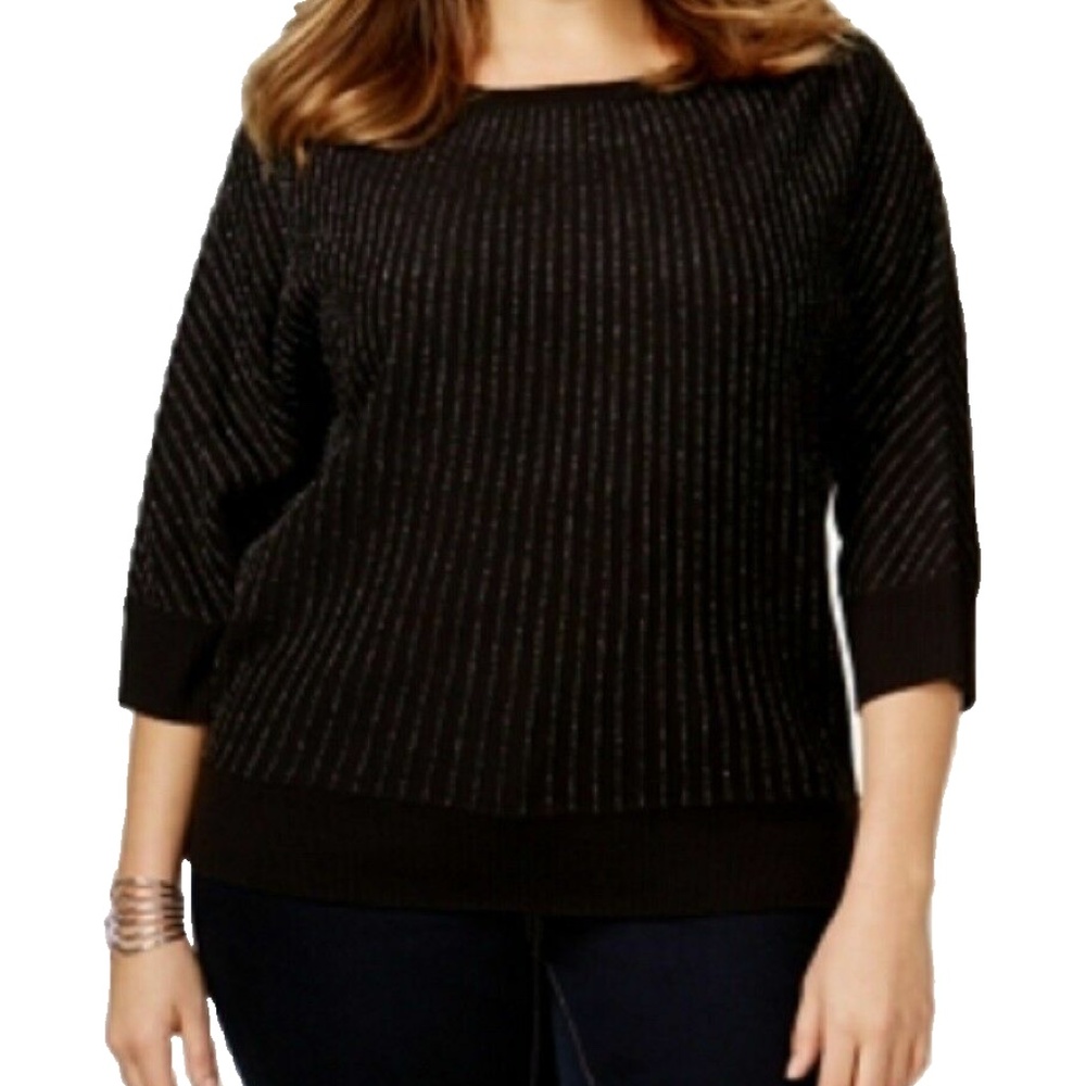 Charter Club Women's Black/Silver Metallic Dolman Sleeve Sweater Plus Size 2X